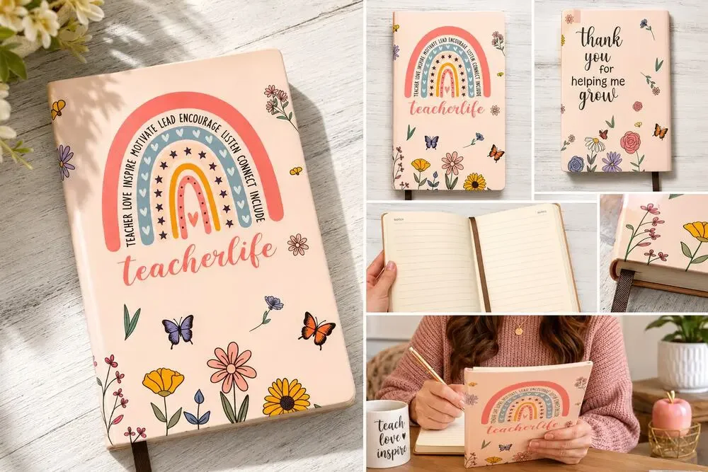 Teacher Life Inspirational Journal / Notebook – Rainbow Floral Design